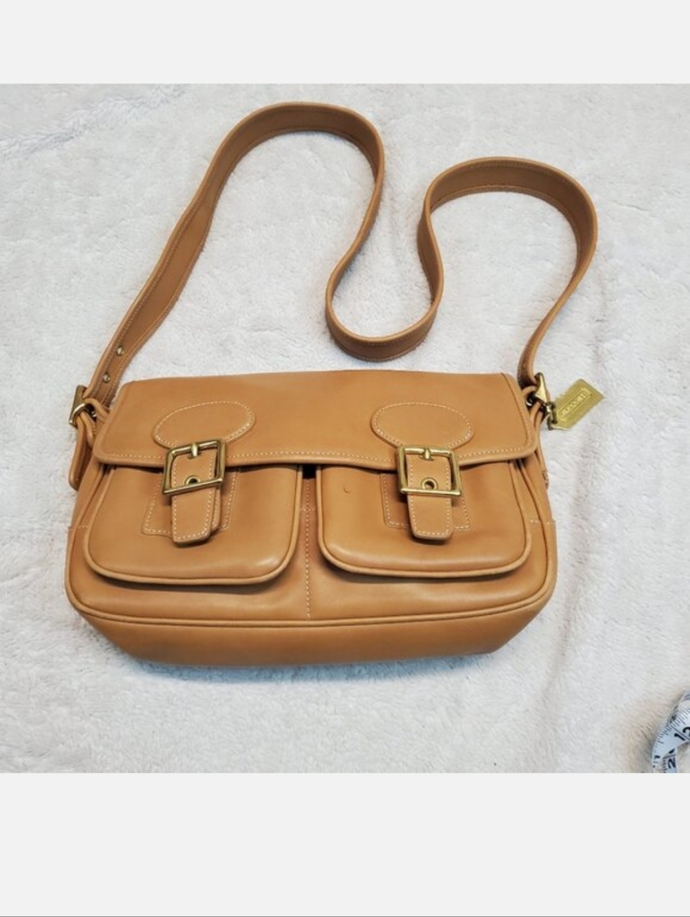 Vintage Coach Tan Leather Small Legacy Field Crossbody Flap Side Bag Purse 9128